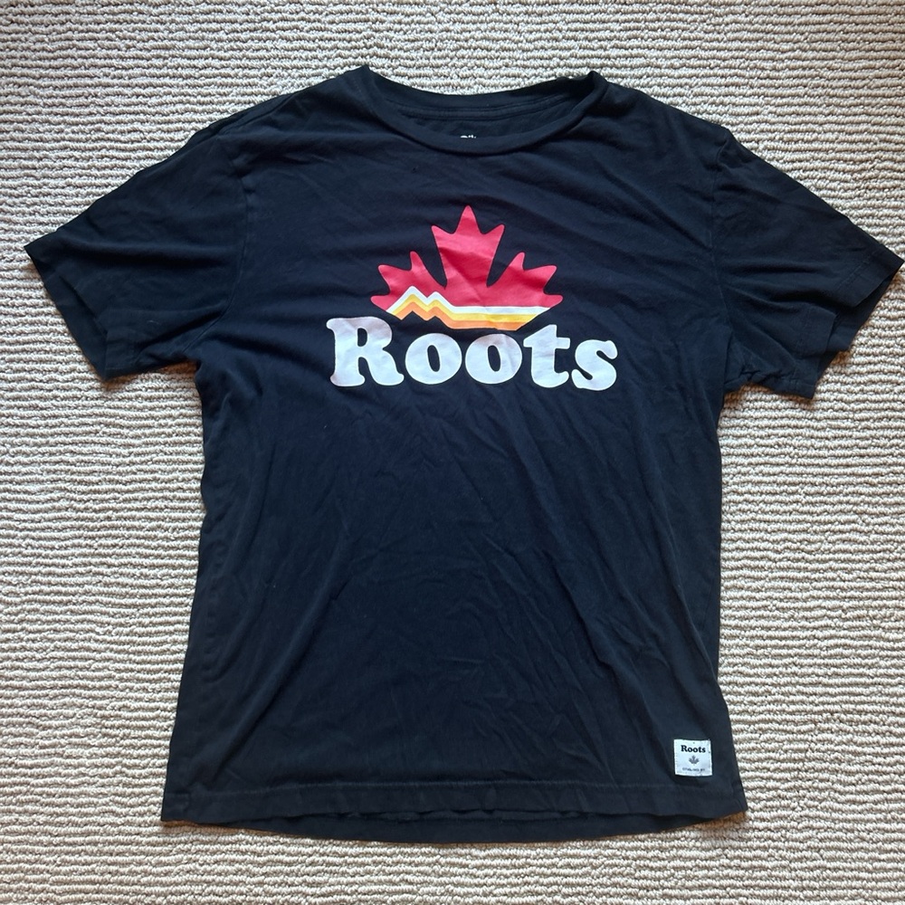 Roots Charcoal Tee with Logo Patch